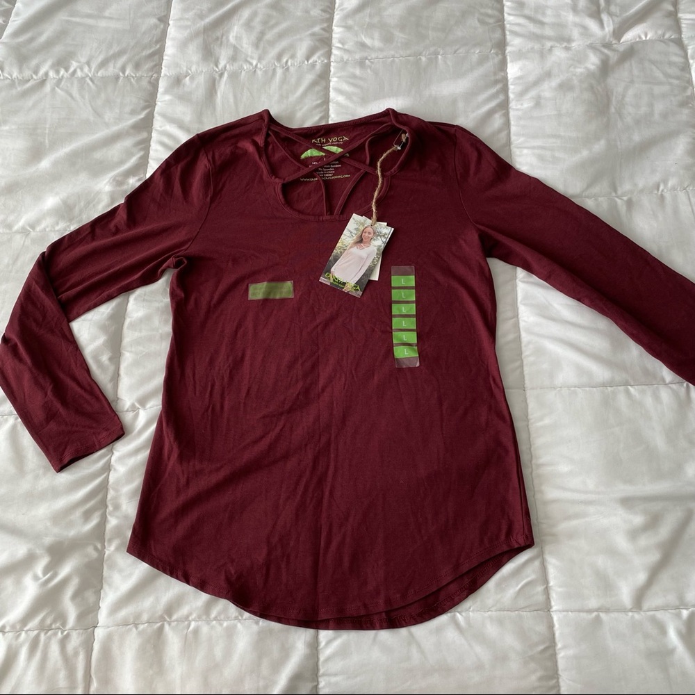 Earth Yoga Burgundy Crush Long Sleeve Yoga Top NWT